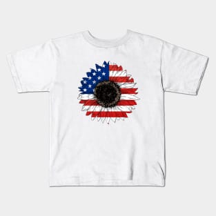 Sunflower and flag of america Kids T-Shirt